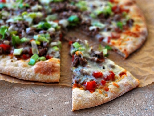 Pizza with Ground Lamb, Leeks and Rosemary