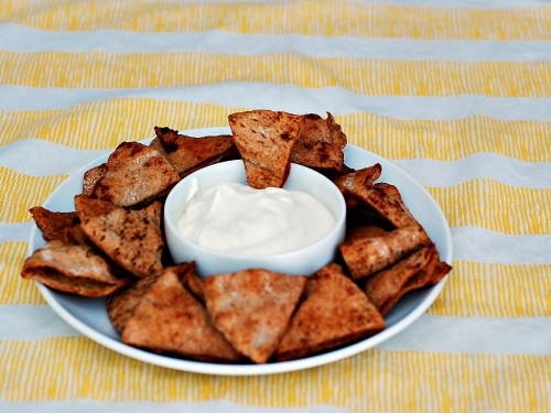 Cinnamon Pita Chips with Cream Cheese Yogurt Dip