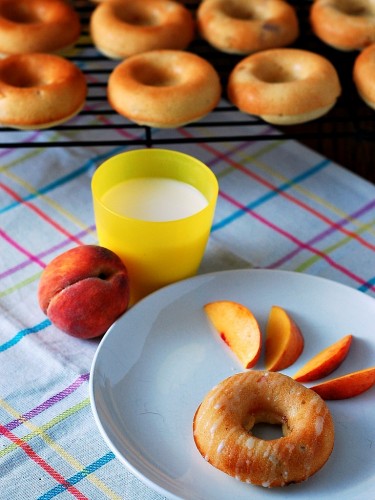 Fresh Peach Donuts #DairyFree #LowFat by @TheRedheadBaker