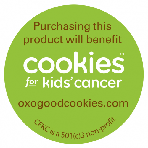 Cookies for Kids Cancer sticker on select OXO products