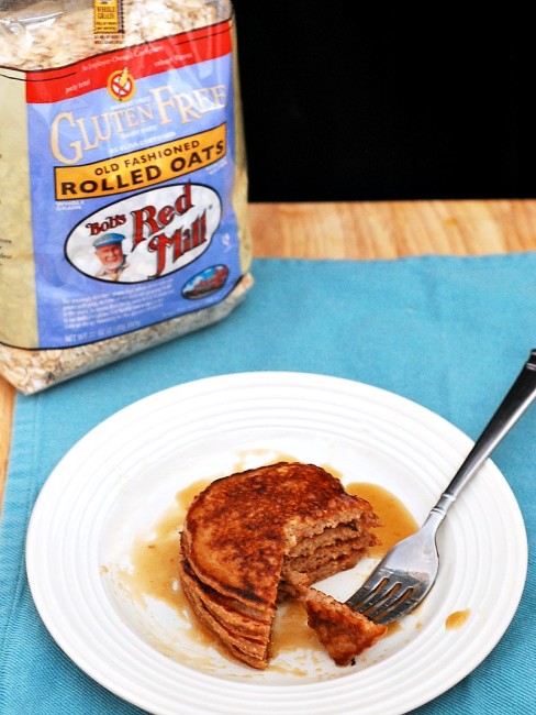 Make your brunch heart-healthy with these cinnamon-oat pancakes, made with rolled oats and Greek yogurt, then drizzle on spiced pear-infused syrup. #BrunchWeek theredheadbaker.com