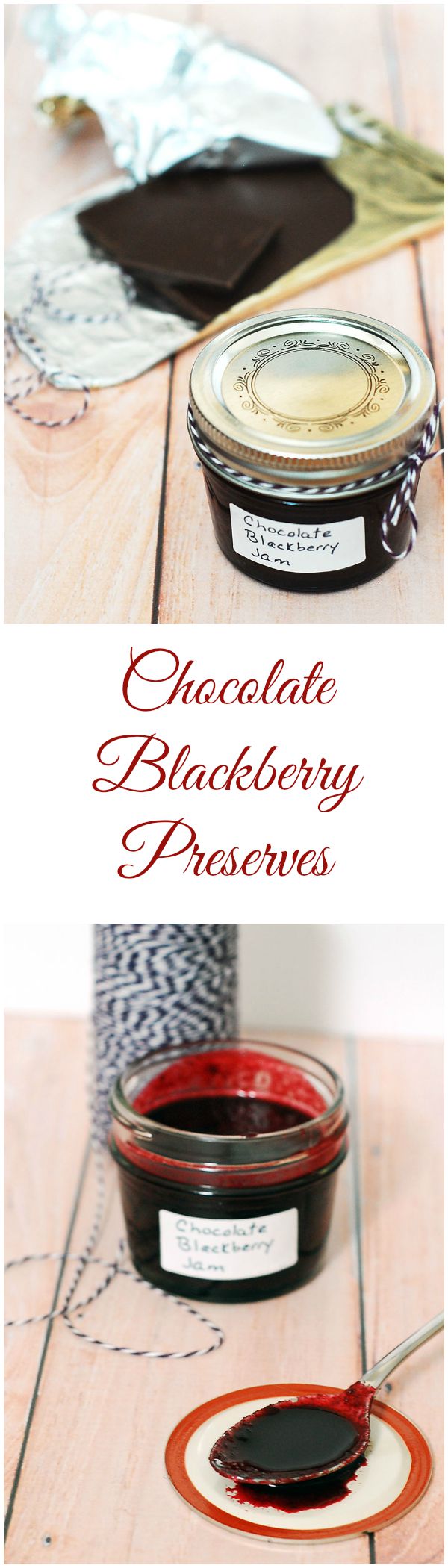 Preserve summer's plump, juicy blackberries in these decadent chocolate blackberry preserves — not quite jam, not quite sauce, but tastes delicious on everything. #SundaySupper TheRedheadBaker.com