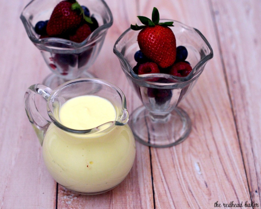 Creme anglaise is a classic French recipe for vanilla sauce. Use it to top any number of desserts, or churn it into ice cream! #SundaySupper TheRedheadBaker.com