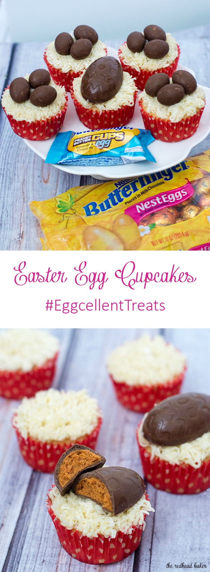 Turn your favorite cupcake recipe into these adorable Easter Basket Cupcakes, topped with @BUTTERFINGER® NestEggs! Kids of all ages will love them! #EggcellentTreats