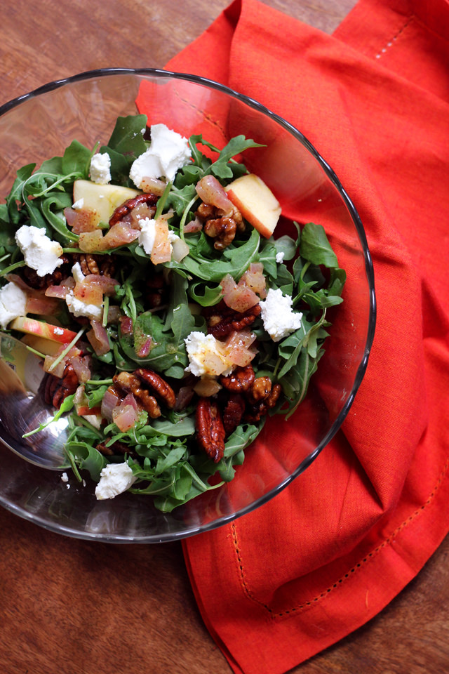 Arugula, Apple, Goat Cheese and Candied Pecan Salad with Cider Vinaigrette by Eats Well With Others