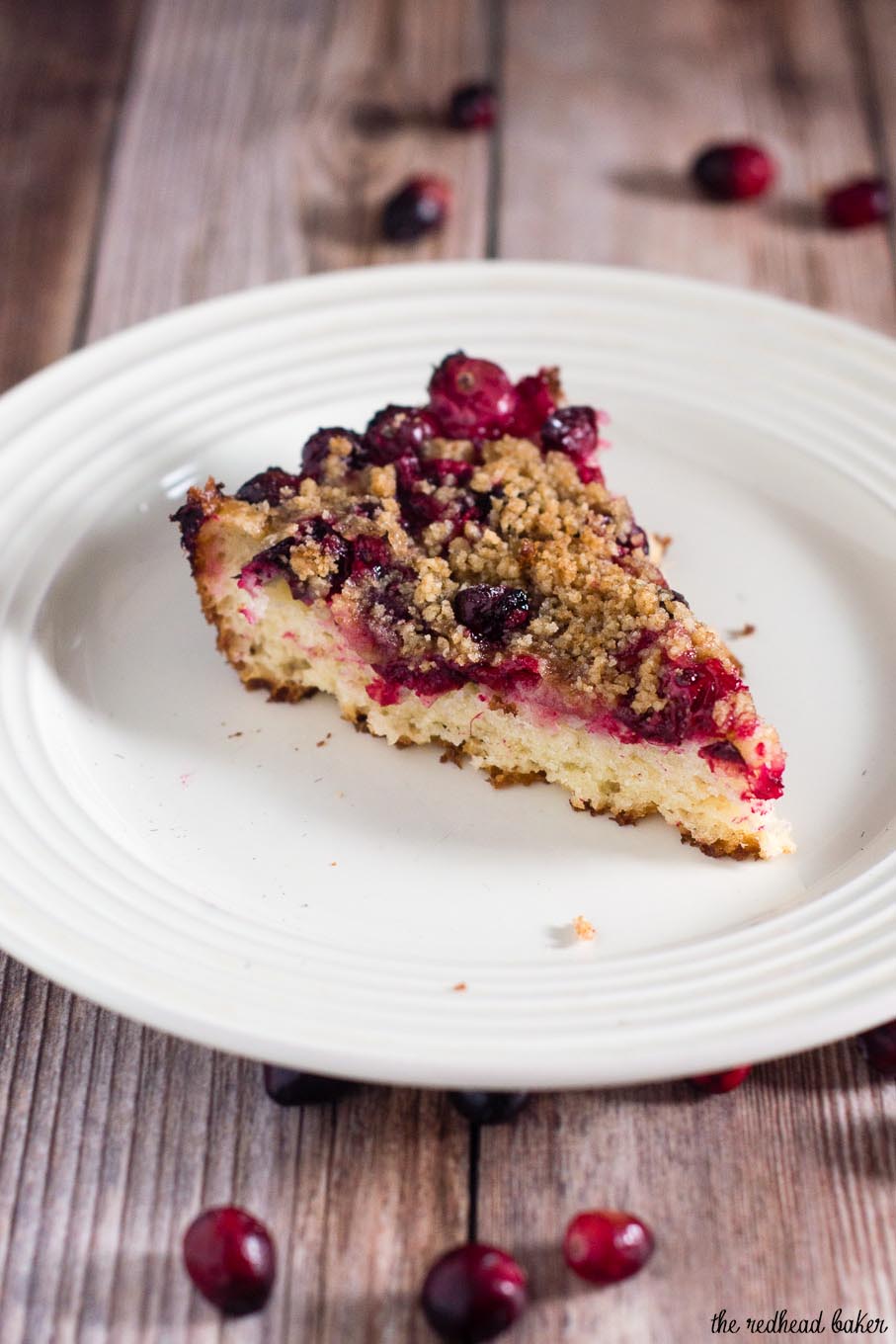 Cranberry crumb cake combines an orange-flavored cake, sugared cranberries and crumb topping for a delicious holiday breakfast or dessert.