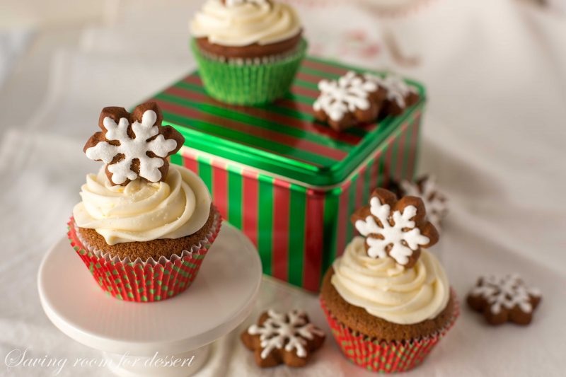 Gingerbread Cupcakes with Lemon Cream Cheese Frosting by Saving Room for Dessert
