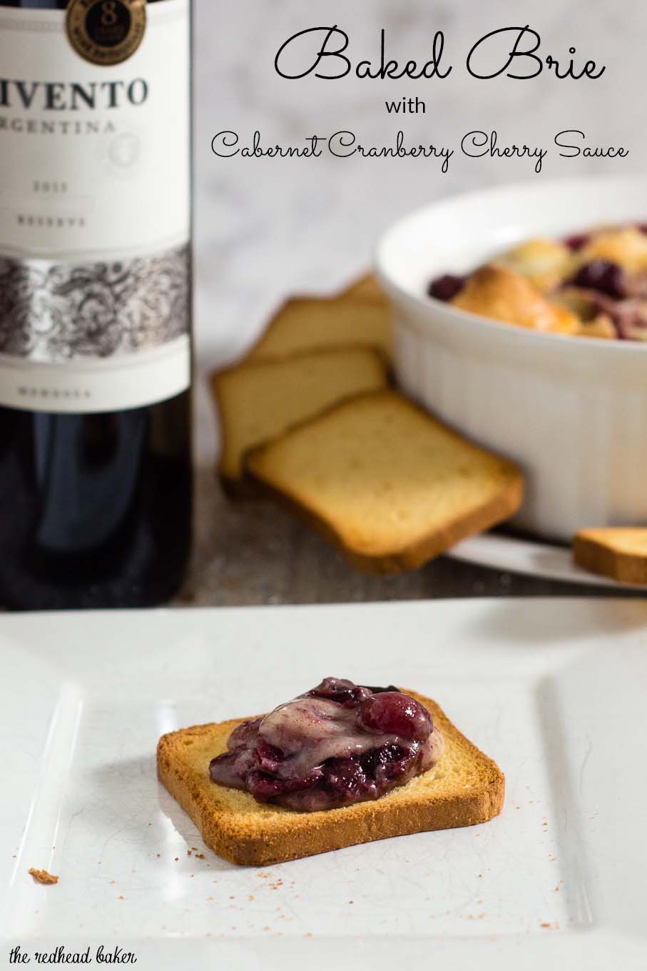 Baked brie en croute is a luxurious appetizer, and this one goes the extra mile with a flavorful cabernet cranberry cherry sauce. #ProgressiveEats