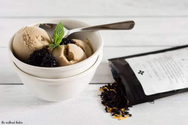 Summer Peach Sweet Tea Ice Cream is infused with loose tea leaves from The Art of Tea's Summer Peach blend and sweetened with brown sugar. #sponsored