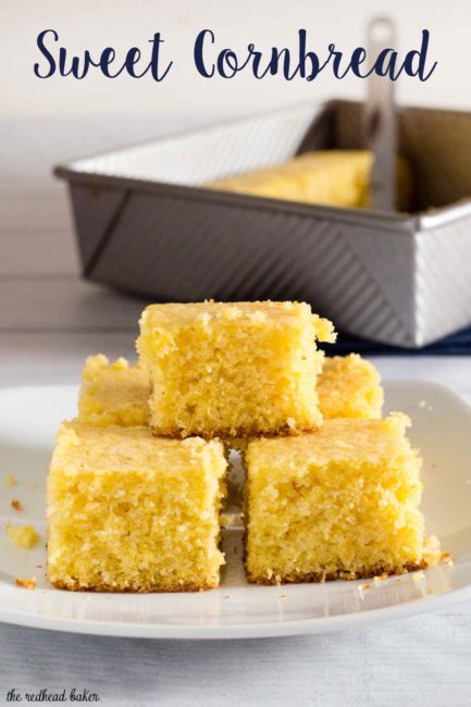 Sweet cornbread is a classic cookout side dish. This recipe is buttery and moist, all that's needed is a drizzle of honey! #CookoutWeek