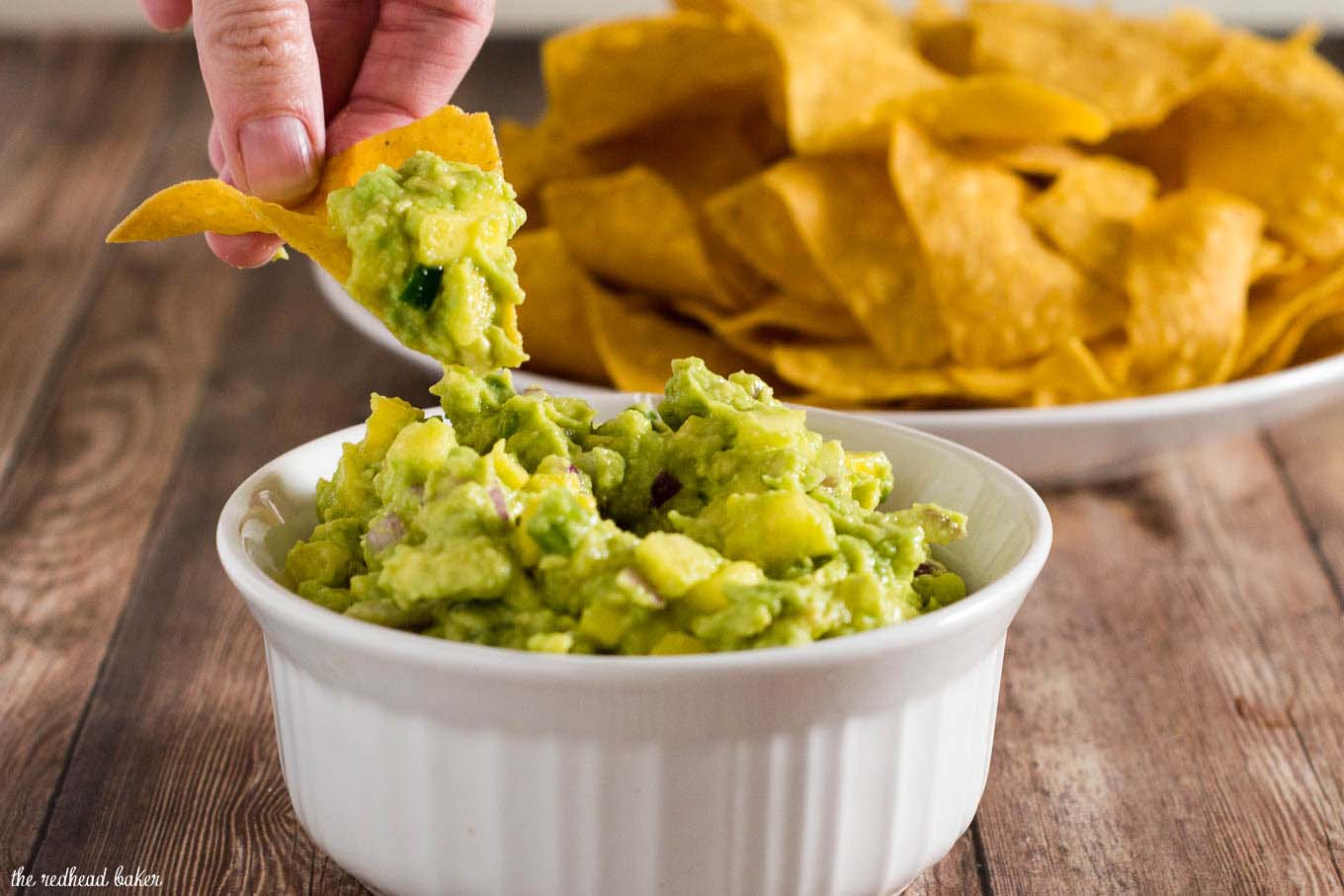 Tropical guacamole puts a sweet spin on a Mexican classic with the addition of pineapple and mango. Serve as a snack, appetizer or side dish!