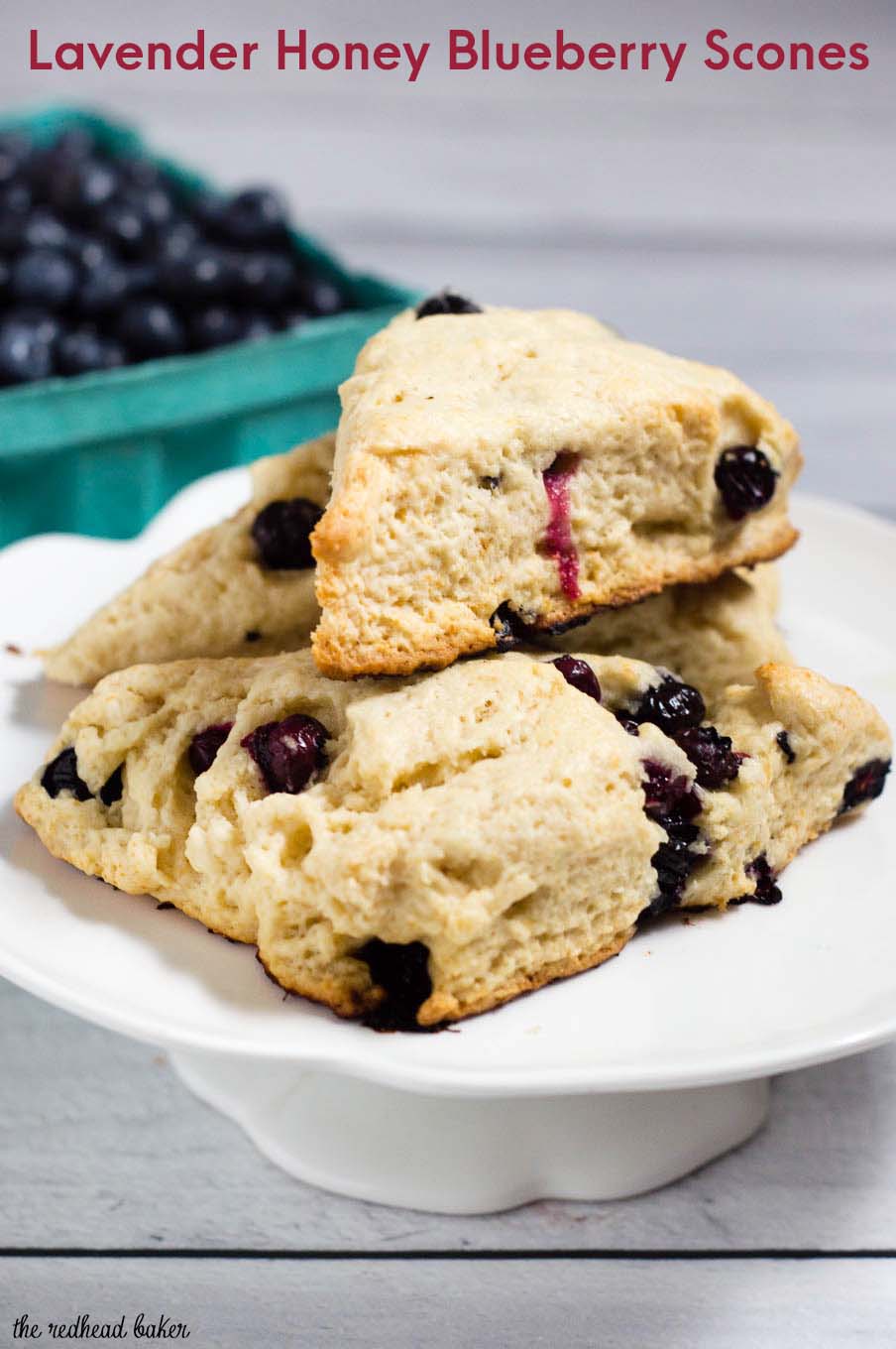 These blueberry scones are sweetened with lavender honey, whose floral sweetness is a delicious complement to the tangy berries.