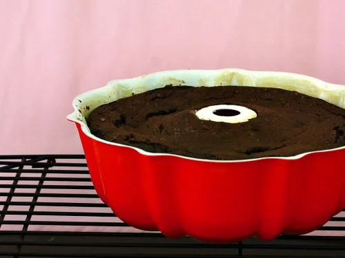 Lightened Chocolate Bundt Cake | www.theredheadbaker.com #lowfat