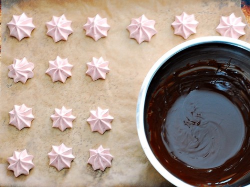 Chocolate-Dipped Strawberry Meringue Cookies by The Redhead Baker