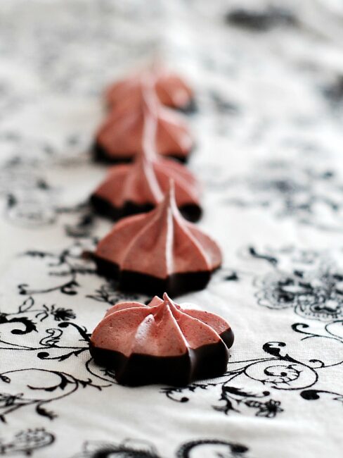 Chocolate-Dipped Strawberry Meringue Cookies by The Redhead Baker