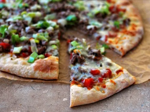 Pizza with Ground Lamb, Leeks and Rosemary