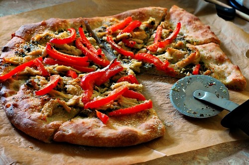 Pizza with Pesto, Chicken, and Bell Pepper
