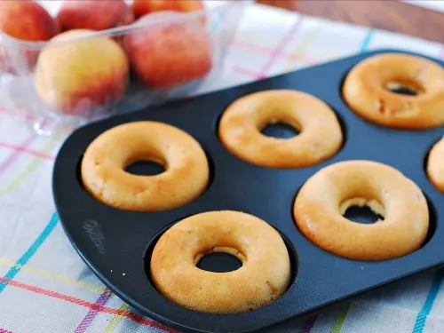 Fresh Peach Donuts #DairyFree #LowFat by @TheRedheadBaker