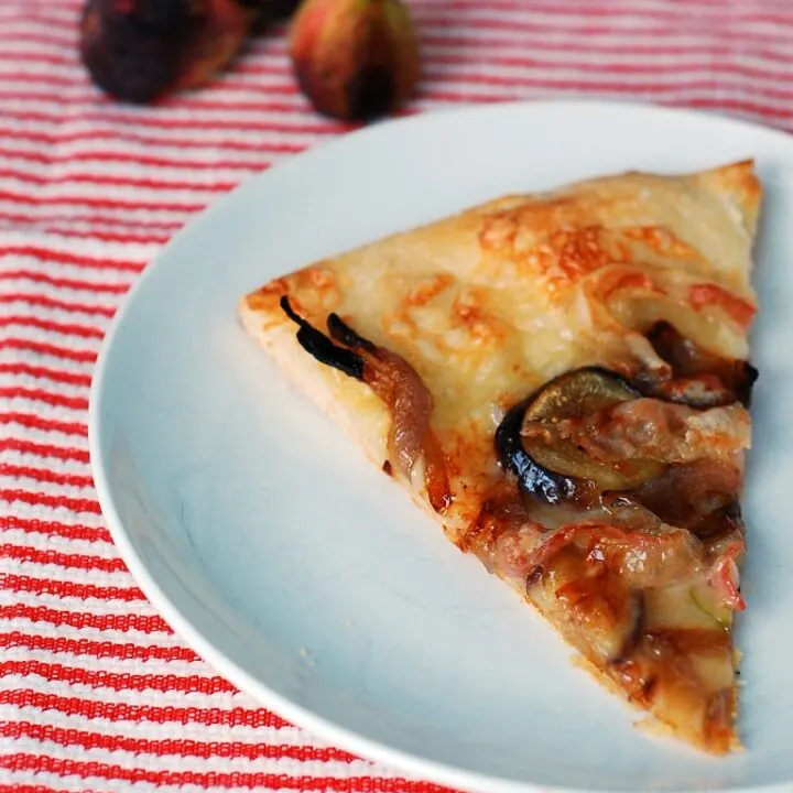 Fig, Pancetta, Fontina and Caramelized Red Onion Pizza by @TheRedheadBaker