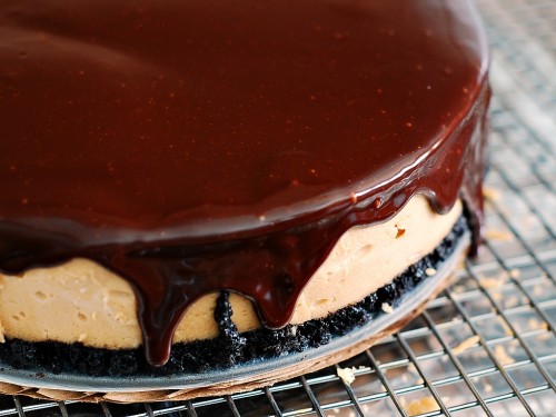 Peanut Butter Cheesecake with Nutella Ganache Topping by @TheRedheadBaker