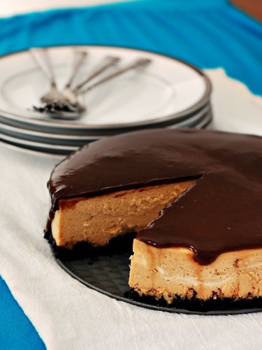 Peanut Butter Cheesecake with Nutella Ganache Topping by @TheRedheadBaker