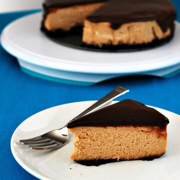 Peanut Butter Cheesecake with Nutella Ganache Topping by @TheRedheadBaker