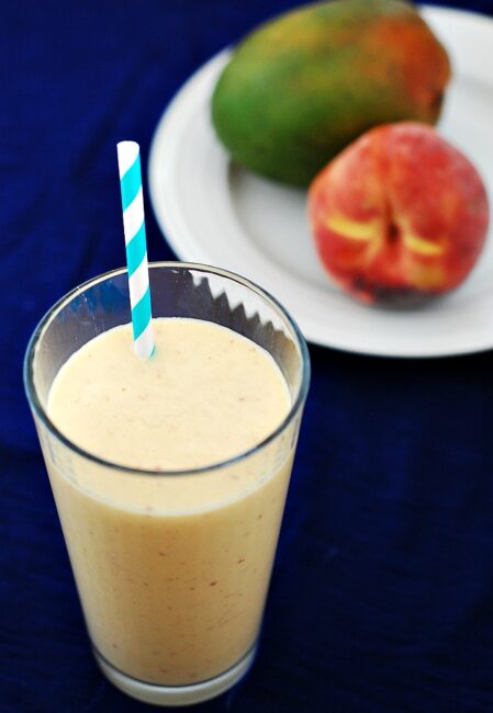 Peach Mango Breakfast Smoothie by @TheRedheadBaker