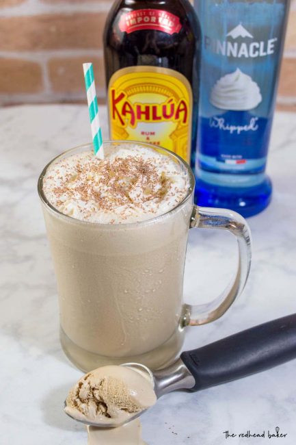 Enjoy the creamy White Russian cocktail as milkshakes! Coffee ice cream, milk, whipped cream vodka and coffee liqueur blend together in a frozen twist on the classic cocktail!