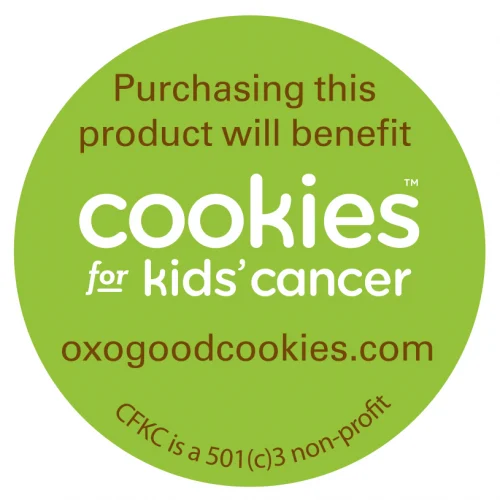 Cookies for Kids Cancer sticker on select OXO products