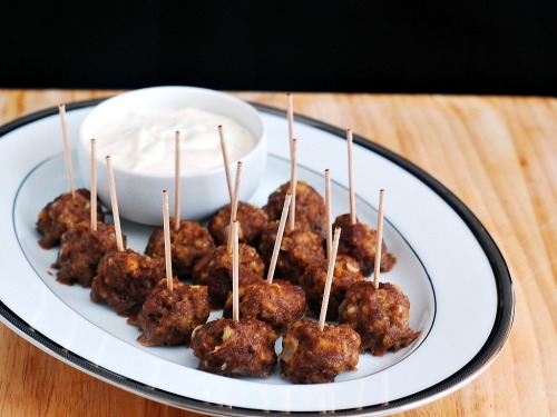Artichoke and Jalapeño Cocktail Meatballs by @TheRedheadBaker