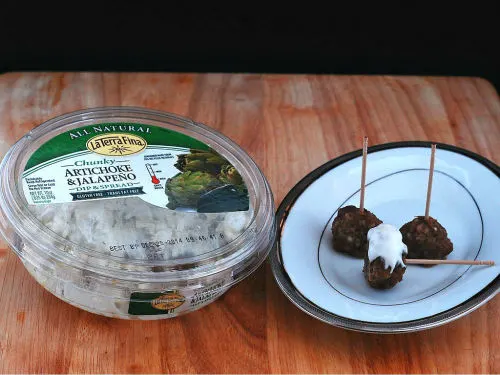 Artichoke and Jalapeño Cocktail Meatballs by @TheRedheadBaker