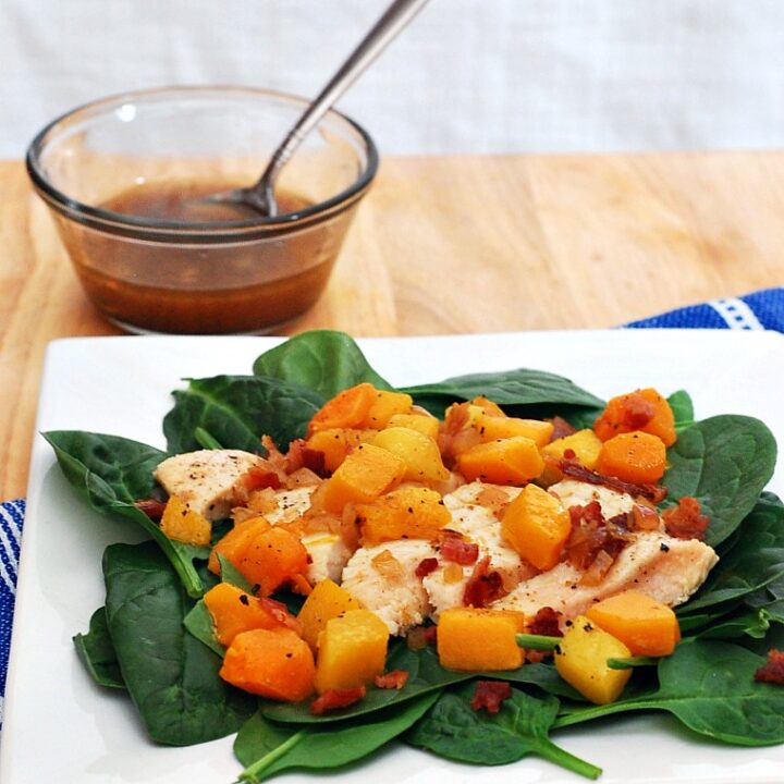 Chicken, Squash and Spinach Salad with Bacon Vinaigrette #WeekdaySupper by @TheRedheadBaker