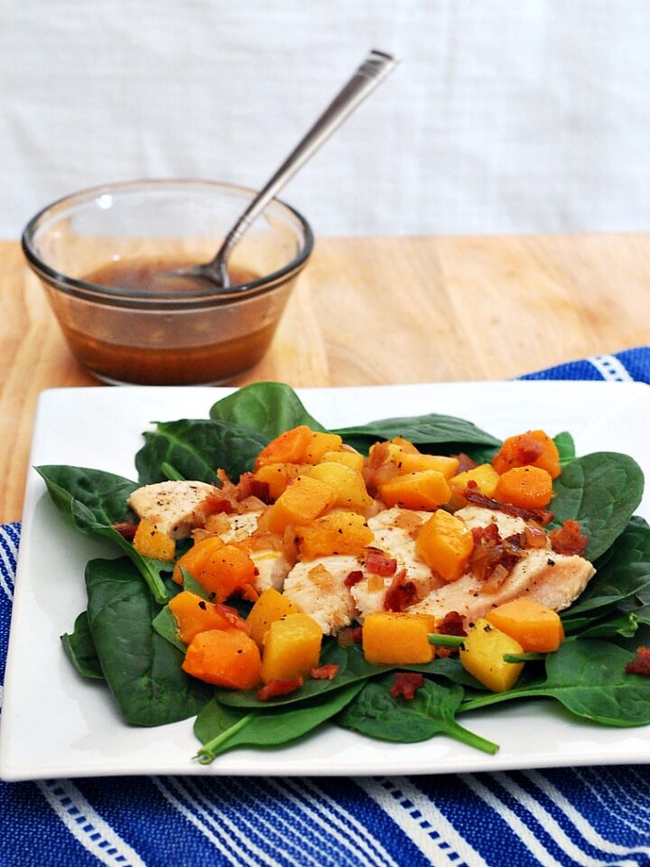 Chicken, Squash and Spinach Salad with Bacon Vinaigrette by TheRedheadBaker