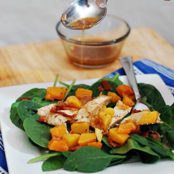 Chicken, Squash and Spinach Salad with Bacon Vinaigrette #WeekdaySupper by @TheRedheadBaker