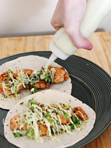 Ancho Chicken Tacos with Cilantro Slaw and Avocado Cream | theredheadbaker.com