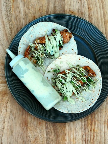 Ancho Chicken Tacos with Cilantro Slaw and Avocado Cream | theredheadbaker.com