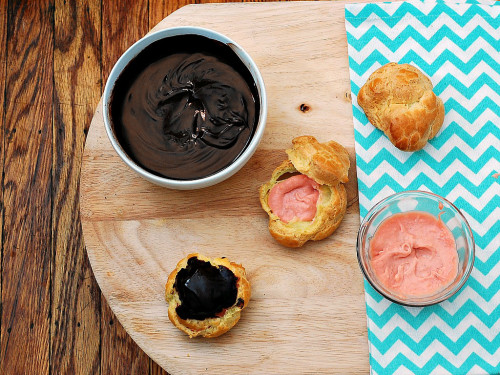 Chocolate Covered Strawberry Cream Puffs #GalentinesDay | theredheadbaker.com