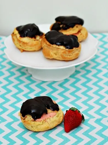 Chocolate Covered Strawberry Cream Puffs #GalentinesDay | theredheadbaker.com