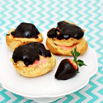 Chocolate Covered Strawberry Cream Puffs #GalentinesDay | theredheadbaker.com