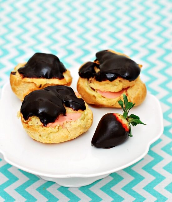 Chocolate Covered Strawberry Cream Puffs #GalentinesDay | theredheadbaker.com