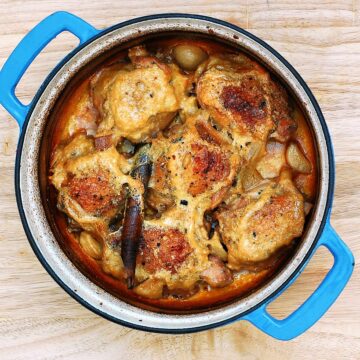 Chicken Thighs Braised in Milk | theredheadbaker.com