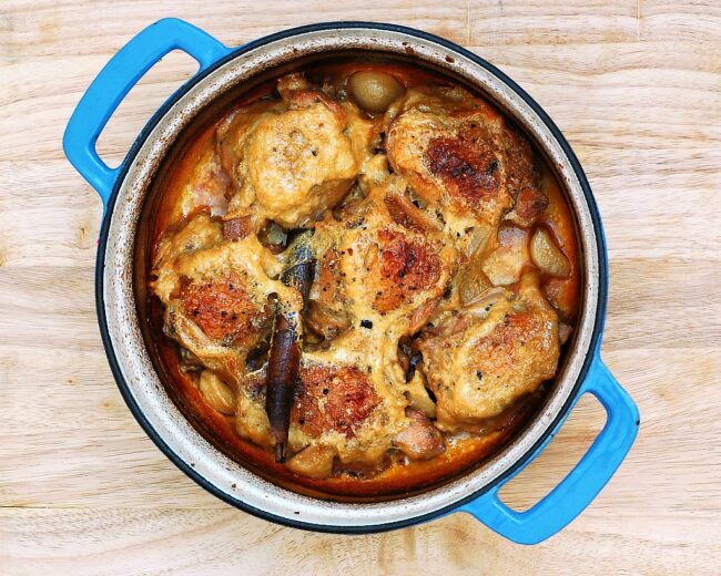 Chicken Thighs Braised in Milk | theredheadbaker.com