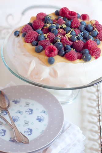 Pavlova with Lemon Curd and Fresh Berries by Never Enough Thyme