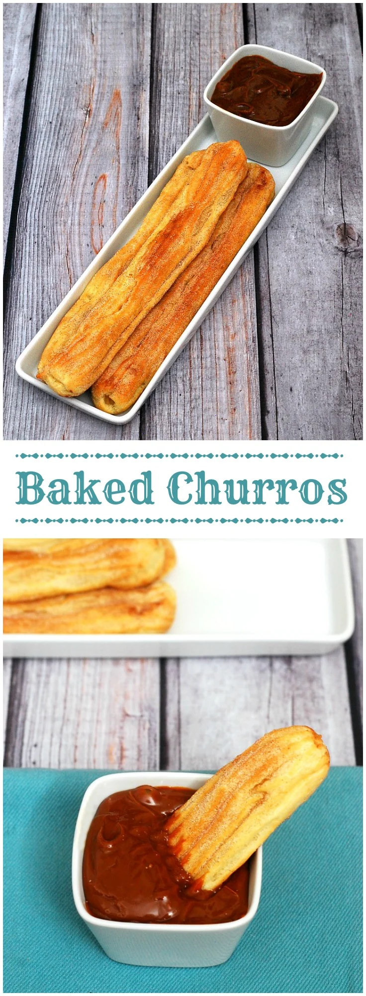 Snack on baked churros dipped in dulce de leche this Cinco de Mayo! | theredheadbaker.com