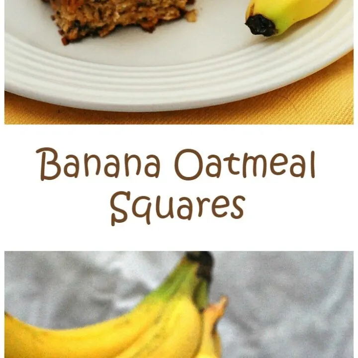 Use up an overripe banana in these tender, delicious banana-oatmeal squares. These treats are low-fat, so it's okay to eat two! theredheadbaker.com #CLBLogger