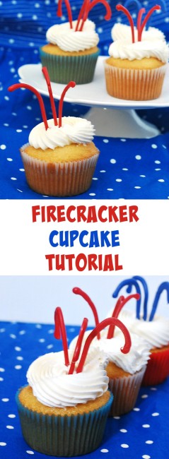 Wow your friends at your next get-together! Learn how to make patriotic cupcakes with this easy Firecracker Cupcakes tutorial by theredheadbaker.com