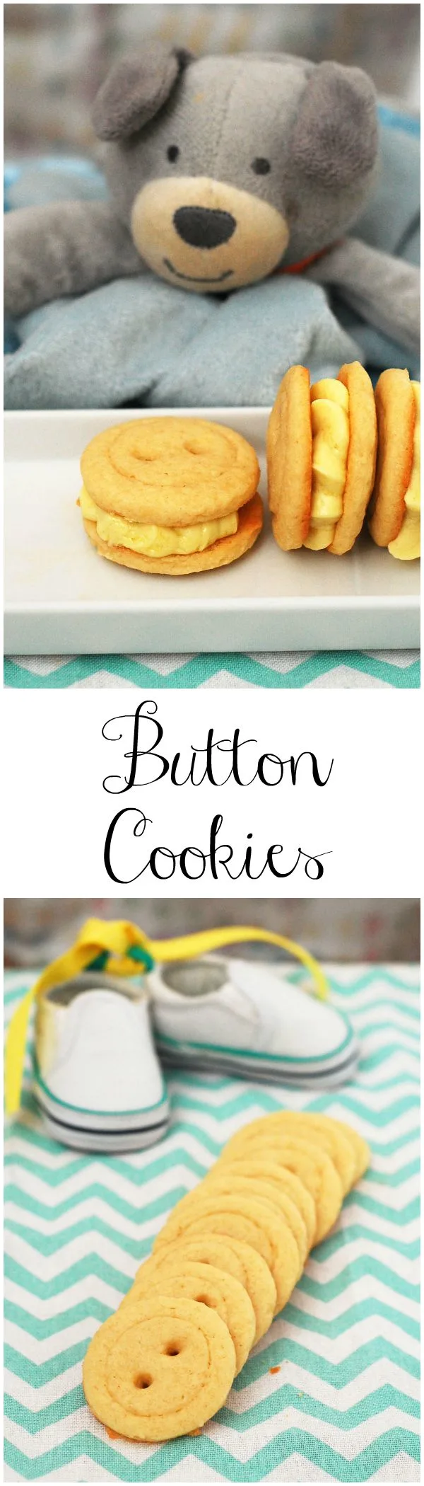 Babies are cute as a button, and so are these adorable little button cookies sandwiched with lemon buttercream! Serve them as a sweet ending to a baby shower. TheRedheadBaker.com