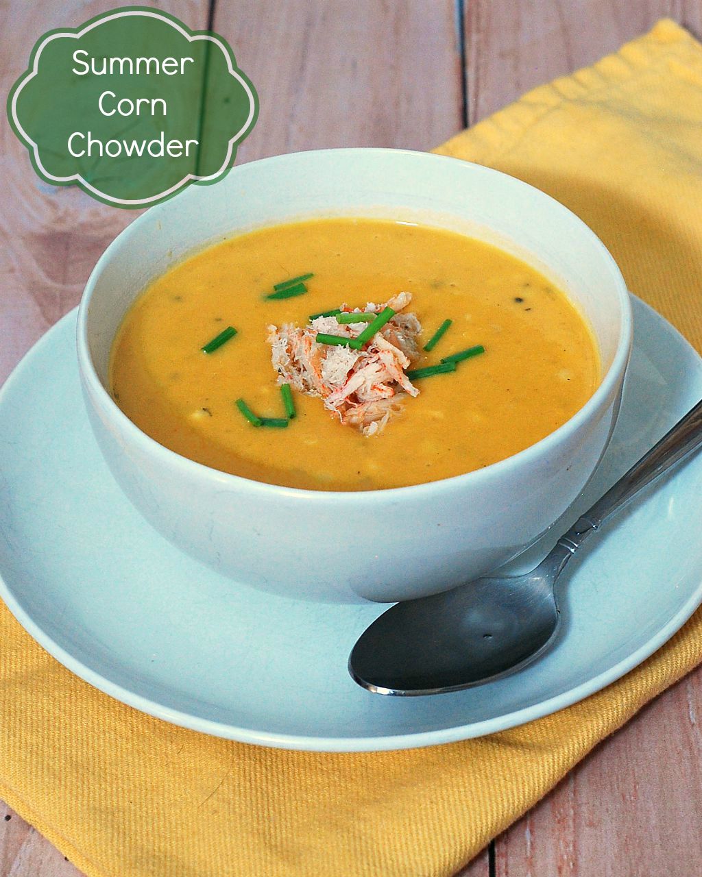 Soup in the summer? Sweet corn shines in this easy, light-but-satisfying summer corn chowder recipe, topped with succulent crabmeat. #SundaySupper TheRedheadBaker.com