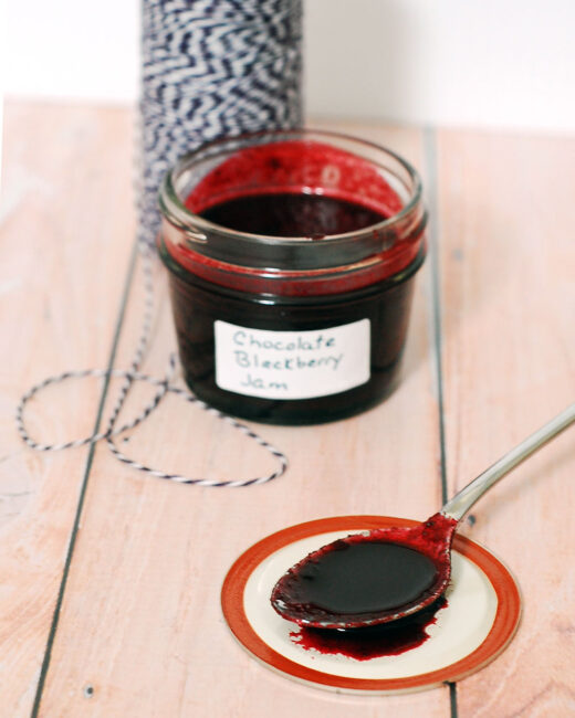 Preserve summer's plump, juicy blackberries in these decadent chocolate blackberry preserves — not quite jam, not quite sauce, but tastes delicious on everything. #SundaySupper TheRedheadBaker.com