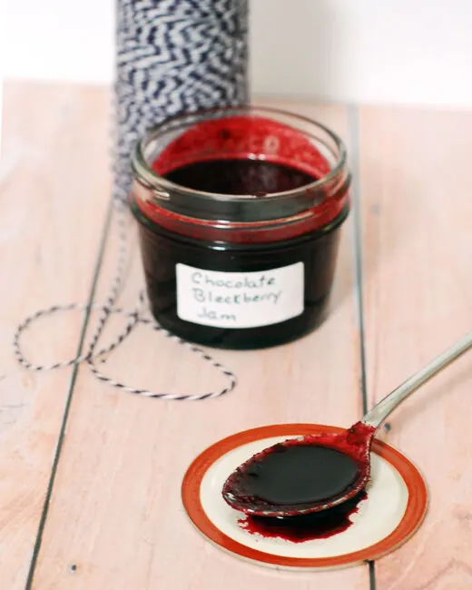 Preserve summer's plump, juicy blackberries in these decadent chocolate blackberry preserves &mdash; not quite jam, not quite sauce, but tastes delicious on everything. #SundaySupper TheRedheadBaker.com